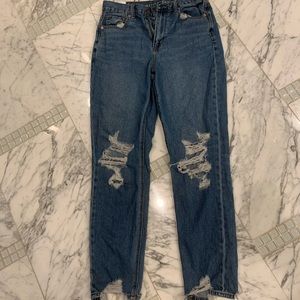 Ripped blue high waisted mom jeans